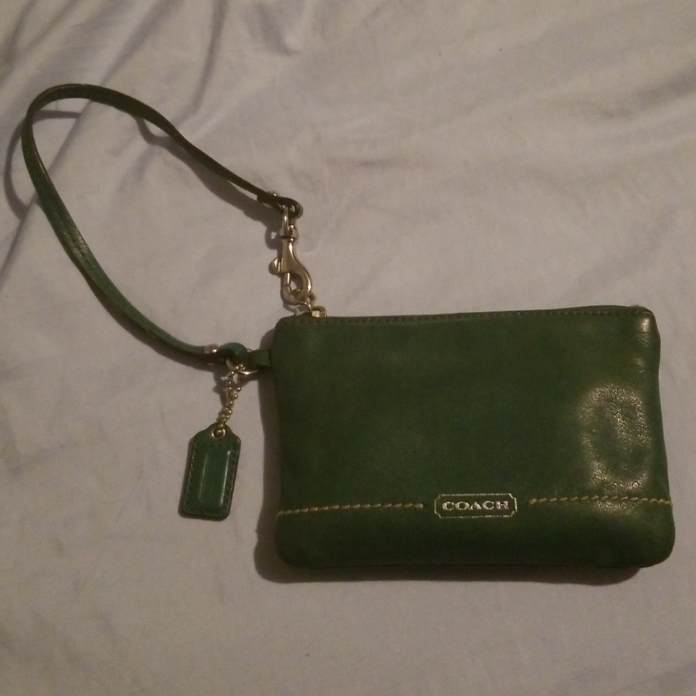 Hunter Green Coach Leather Wristlet